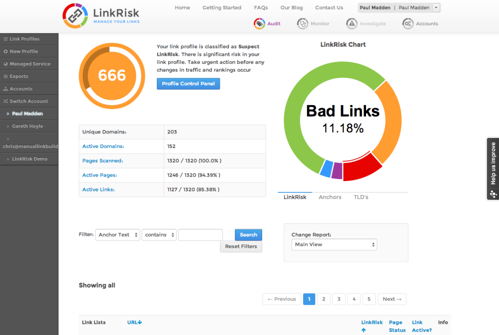 Interface Outil LinkRisk